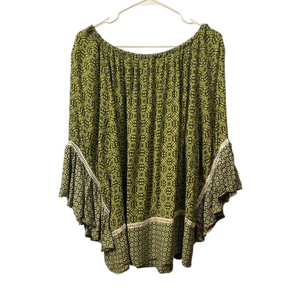 Chico's Boho Geometric Blouse Top Green Flowy Size XL - Picture 2 of 16